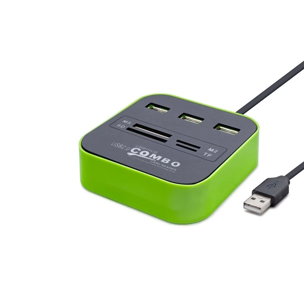 Usb Hub Combo 3*Usb + Ms + Sd + M2 + Tf Yeşil HDX7006 ürün görseli