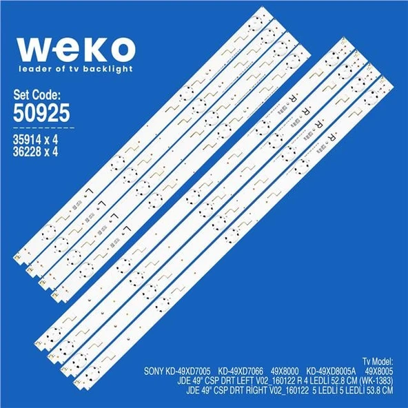 Sony KD-49XD7005 49'' İnç 8 Adet Tv Led Bar ( Tvnizin içindeki led barla aynısı olduğunu görmeden almayınız. Led bar ürünlerinde paket açıldığında iade kabul edilmemektedir. ) ürün görseli