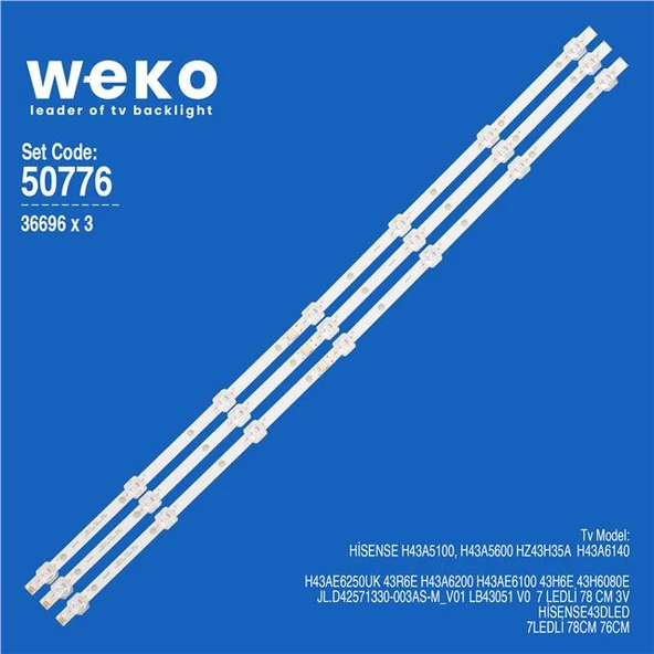 Hisense 43R6E 43'' İnç 3 Adet Tv Led Bar ( Tvnizin içindeki led barla aynısı olduğunu görmeden almayınız. Led bar ürünlerinde paket açıldığında iade kabul edilmemektedir. ) ürün görseli 1