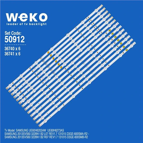 Samsung UA60H6003ARXUM 60'' İnç 12 Adet Tv Led Bar ( Tvnizin içindeki led barla aynısı olduğunu görmeden almayınız. Led bar ürünlerinde paket açıldığında iade kabul edilmemektedir. ) ürün görseli