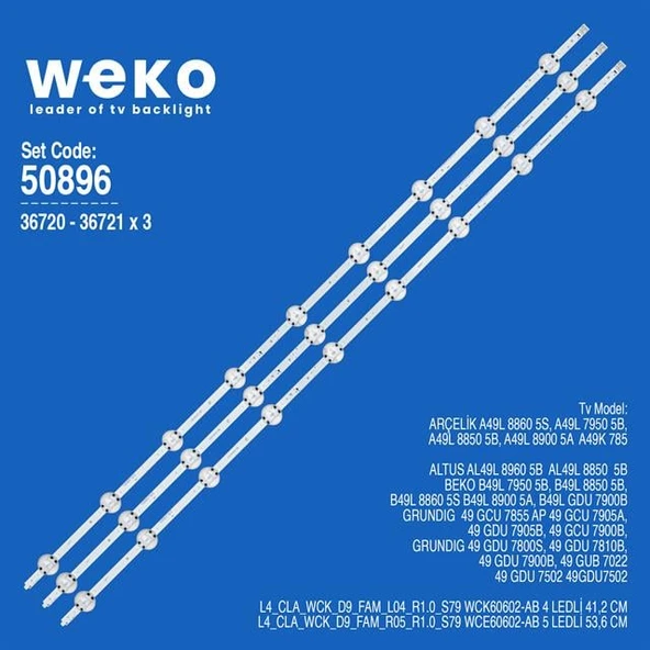 Arçelik A49L 8900 5A 49'' İnç Birleştirilmiş Led Kodu 3 Adet Tv Led Bar
