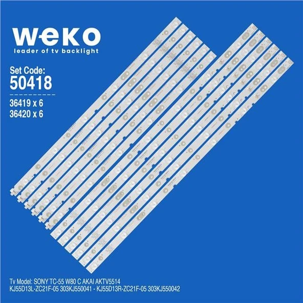 Sony TC-55 W80 C 55'' İnç 12 Adet Tv Led Bar ( Tvnizin içindeki led barla aynısı olduğunu görmeden almayınız. Led bar ürünlerinde paket açıldığında iade kabul edilmemektedir. ) ürün görseli