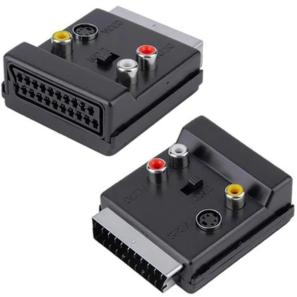 Powermaster PM-3187 SCART Erkek Dişi - RCA + S-Video Anahtarlı Çift Yönlü AV Görüntü Ses Çevirici Adaptör (21 Pin) ürün görseli 1