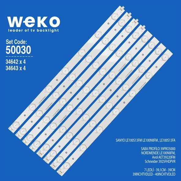 Wkset-5030 34642X4 34643X4 180-W00-390000H 8 Adet Led Bar ( Tvnizin içindeki led barla aynısı olduğunu görmeden almayınız. Led bar ürünlerinde paket açıldığında iade kabul edilmemektedir. ) ürün görseli