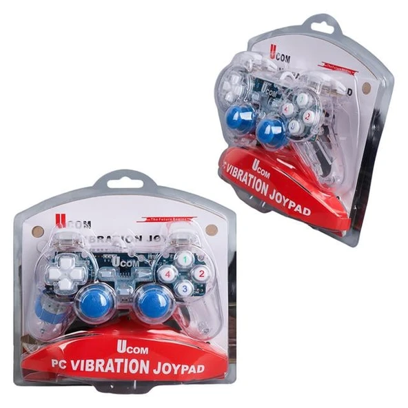 Powermaster UCOM-704 Kablolu Double Shock Joypad Oyun Kolu Gamepad Şeffaf Işıklı - 4