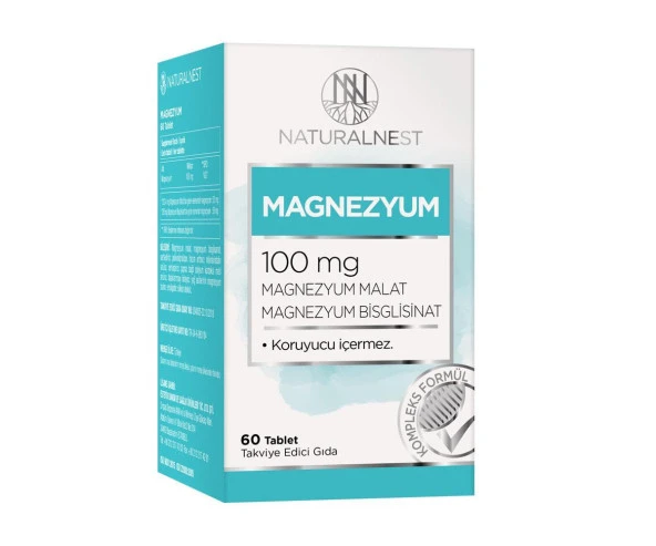 NaturalNest Magnezyum Malat Bisglisinat İçeren Takviye Edici Gıda 60 Tablet