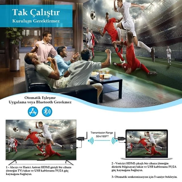 PowerMaster PM-19864 5.8G Kablosuz HDMI Görüntü Aktarıcı 50 Metre Wireless Uzatıcı - Resim 3