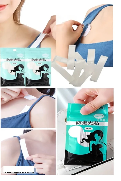 72 Adet Çift Taraflı Transparan Dekolte Kapatıcı Yapışkan  Paça Boyu Düzeltici -Askılı Elbise Bandı - Resim 5