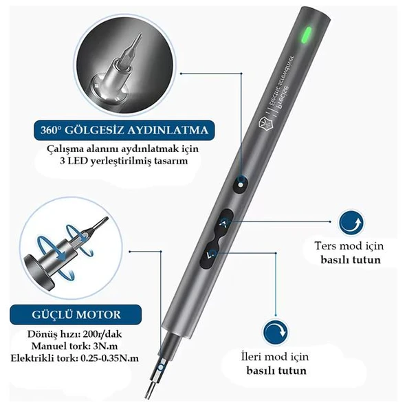 Noyafa NO-882037 28IN1 Mini Şarjlı Tornavida Seti Yüksek Torklu 24 Uçlu Başlıklı - Resim 2