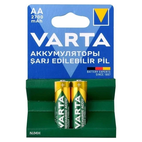 Varta Ni-Mh 1.2V 2700 mAh HR6 Şarj Edilebilir Şarjlı AA Kalem Pil (2'li Paket) - 1