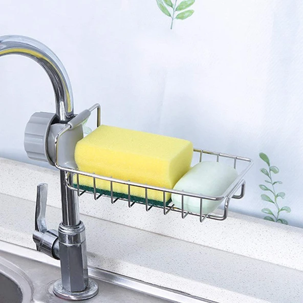 Tek Katlı  Metal Lavabo Rafı Organizer Musluğa Sabitlenir Askılı - 2