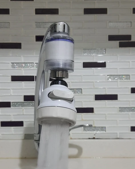 Filtreli Kireç Önleyici 360 Derece Dönen Hareketli Musluk Başlığı - 3 Fonksiyonlu - Krem - Resim 4