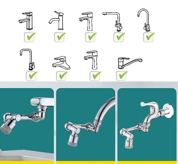 1080 Derece Dönebilen Robotik Kol Musluk Başlığı - Musluk Uzatma Aparatı Ucu - Resim 5