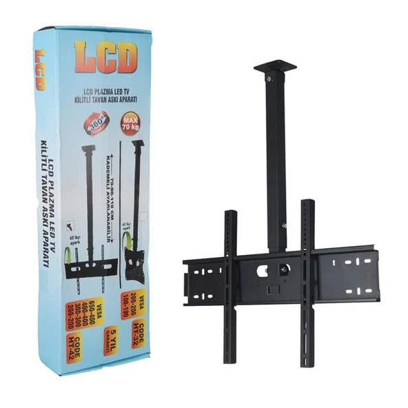 PowerMaster PM-32 Led/Lcd/Plazma 70-90-110 CM Dar Ağız 45 Derece Açılı Tavan TV Askı Aparatı - Resim 5
