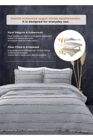 Pamuklu Echos Yatak Örtüsü Takımı Günlük Çift (Taraflı) Kişilik 3 Parça Dolgulu El İşi Beyaz - 3