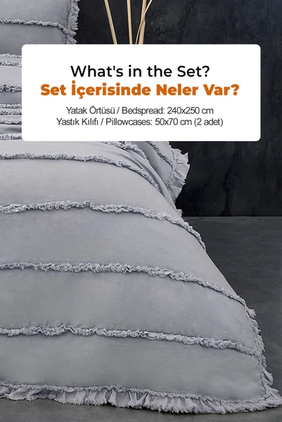 Pamuklu Echos Yatak Örtüsü Takımı Günlük Çift (Taraflı) Kişilik 3 Parça Dolgulu El İşi Beyaz - 6
