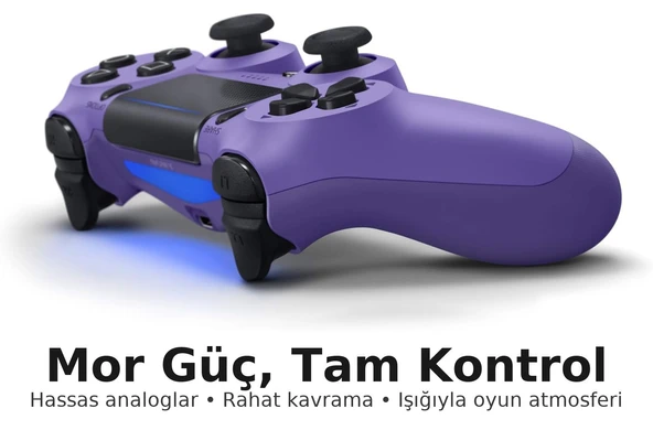 Yeni Nesil PS4 Kolu  Kablosuz, Şarj Edilebilir, Ergonomik + Titremeli + Dayanıklı Oyun Dostu MOR - 4