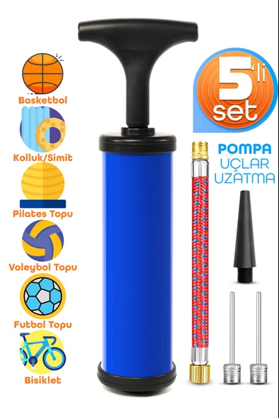 5li Şişirme Pompa Seti Futbol Bisiklet Pilates Topu Şişme Yatak Simit Kolluk Şişirme Pompası 20cm - 1