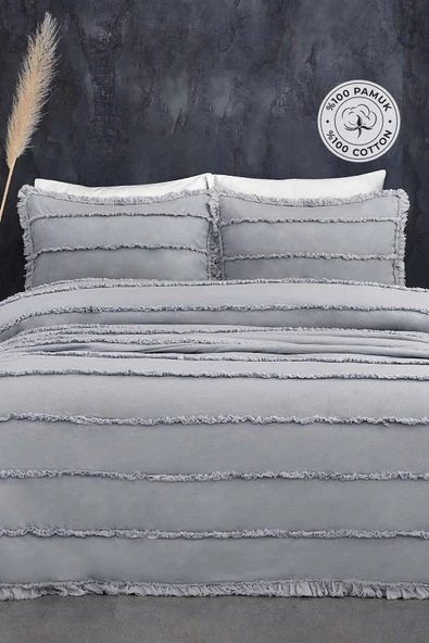 Pamuklu Echos Yatak Örtüsü Takımı Günlük Çift (Taraflı) Kişilik 3 Parça Dolgulu El İşi Beyaz