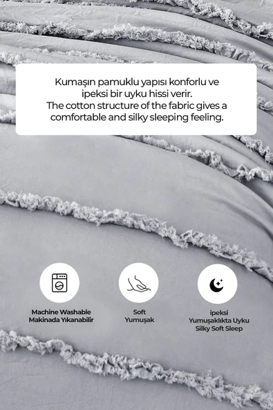 Pamuklu Echos Yatak Örtüsü Takımı Günlük Çift (Taraflı) Kişilik 3 Parça Dolgulu El İşi Beyaz - 5