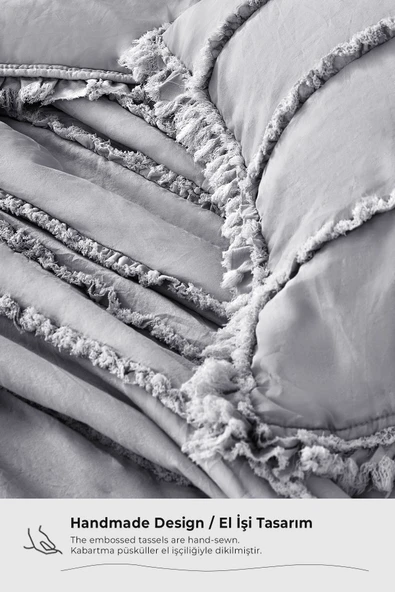 Pamuklu Echos Yatak Örtüsü Takımı Günlük Çift (Taraflı) Kişilik 3 Parça Dolgulu El İşi Beyaz - 2