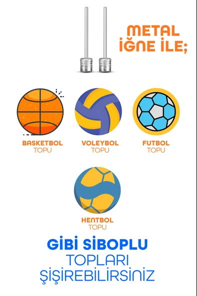 5li Şişirme Pompa Seti Futbol Bisiklet Pilates Topu Şişme Yatak Simit Kolluk Şişirme Pompası 20cm - 3