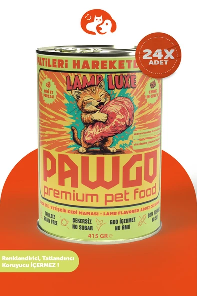 Pawgo Lamb Luxe | Kuzu Etli | 400g X 24 | Parça Etli | Kedi Yaş Mama