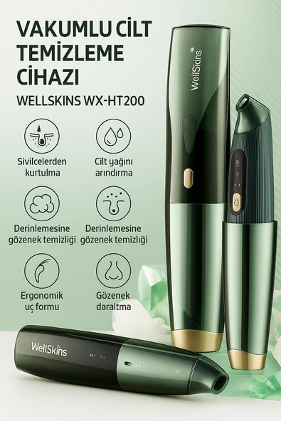 WellSkins WX-HT200 Vakumlu Cilt Temizleme Cihazı – 64 kPa Güçlü Emme, 3 Mod, 4 Başlık ürün görseli