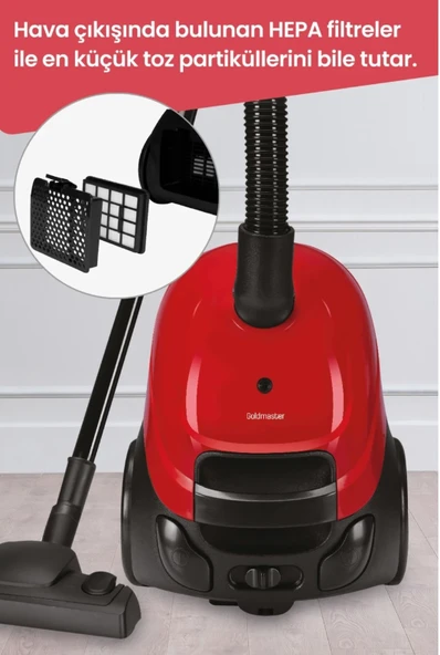 Micro Kırmızı 2,5 Litre Kapasiteli Yıkanabilir Toz Torbalı 5 Yıl Garantili Elektrikli Süpürge - 4