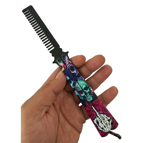 Metal 21 Cm Kelebek Tarak Kurukafa Tasarımlı