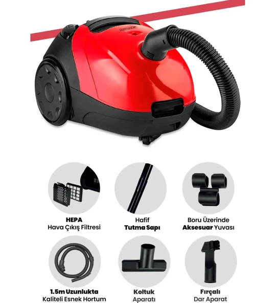 Micro Kırmızı 2,5 Litre Kapasiteli Yıkanabilir Toz Torbalı 5 Yıl Garantili Elektrikli Süpürge - 2