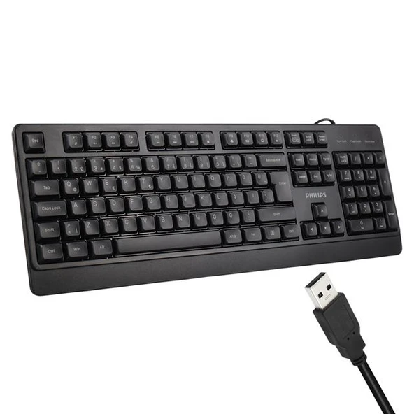 Philips SPK6247B USB 1.2 Metre Kablolu Klasik Siyah Numpadli Türkçe Q Klavye ürün görseli
