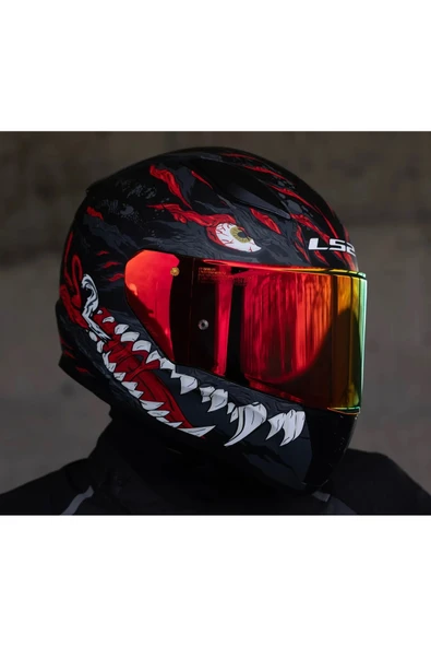 LS2 Rapıd 2  Kaıju Fullface Motosiklet Kaskı Kırmızı Camlı - Resim 8