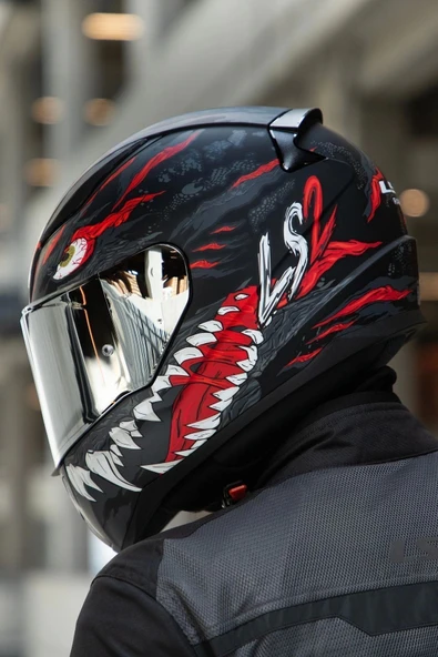 LS2 RAPID 2 KAIJU MAT SİYAH-KIRMIZI-BEYAZ KASK - Resim 7