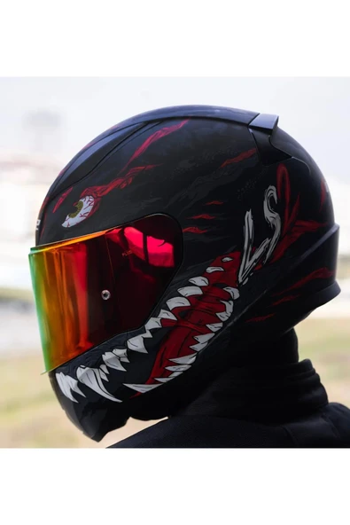 LS2 Rapıd 2  Kaıju Fullface Motosiklet Kaskı Kırmızı Camlı - Resim 5