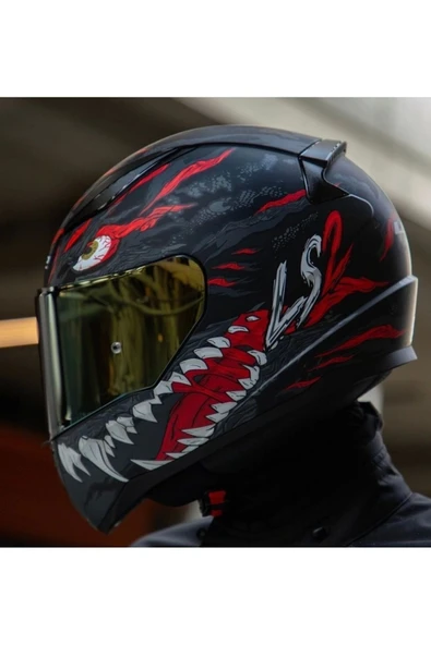 LS2 Rapıd 2 Kaıju  Fullface Motosiklet Kaskı Gold Camlı - Resim 2