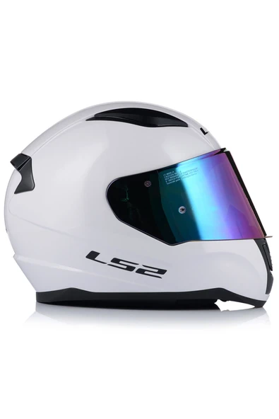 LS2 Rapıd 2 Beyaz Kapalı Motosiklet Kaskı Gökkuşağı Camlı - Resim 3
