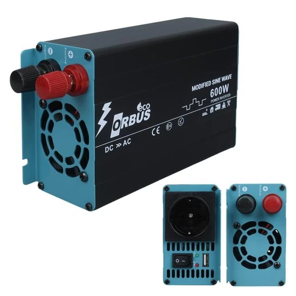 Orbus ORB600M DC 12V - 220V AC 600W/1200W Modified Sinus Sine Wave Inverter ürün görseli