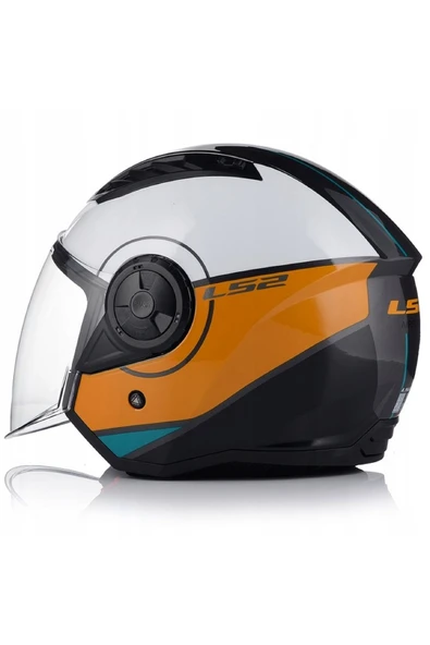 LS2 Aırflow 2 Cover Siyah-Beyaz-Gold Açık Motosiklet Kaskı - Resim 2