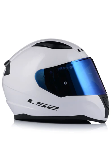 LS2 Rapıd 2 Beyaz Kapalı Motosiklet Kaskı Mavi Camlı - Resim 4