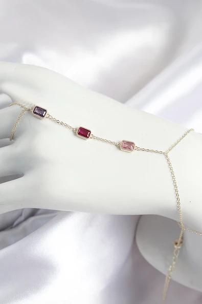 Pirinç Renkli Zirkon Taşlı Dikdörtgen Model Gold Renk Kadın Şahmeran - TJ-SN693 ürün görseli