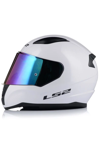 LS2 Rapıd 2 Beyaz Kapalı Motosiklet Kaskı Gökkuşağı Camlı - Resim 2