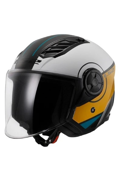 LS2 Aırflow 2 Cover Siyah-Beyaz-Gold Açık Motosiklet Kaskı - Resim 3