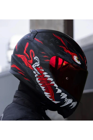 LS2 Rapıd 2  Kaıju Fullface Motosiklet Kaskı Kırmızı Camlı - Resim 2