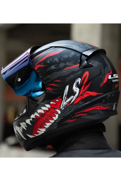 LS2 Rapıd 2 Kaıju  Fullface Motosiklet Kaskı Mavi Camlı - Resim 5