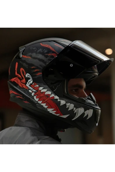 LS2 Rapıd 2 Kaıju  Fullface Motosiklet Kaskı Siyah Camlı - Resim 4