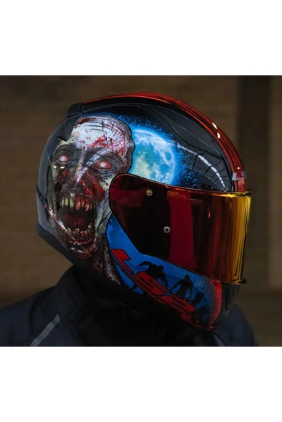 LS2 Rapıd 2 Zombıe Fullface Motosiklet Kaskı Kırmızı Camlı - Resim 6