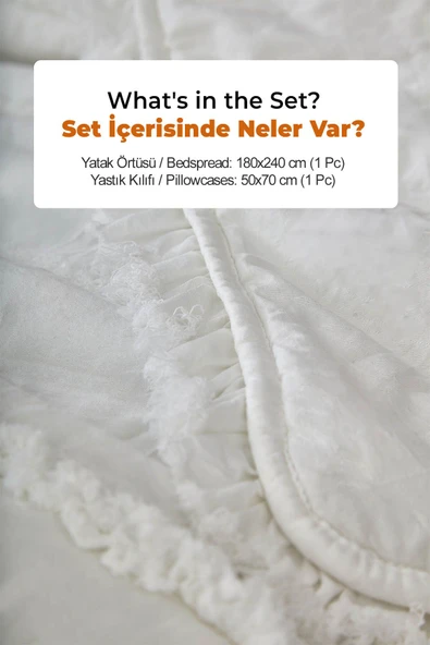 Pamuklu Echos Yatak Örtüsü Takımı Günlük Tek Kişilik 2 Parça Dolgulu El İşi Beyaz - 6