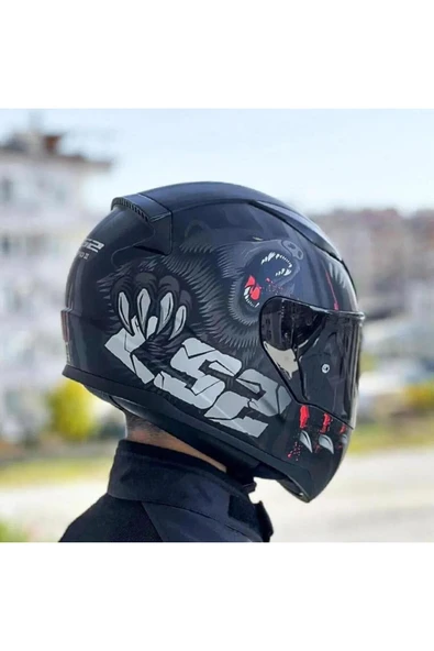 LS2 Rapid 2 Clawn Full Face Motosiklet Kaskı Şeffaf Siyah Vizörlü - Resim 3