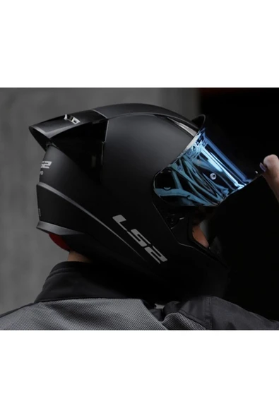 LS2 Rapıd 2 Race Mat Siyah Fullface Motosiklet Kaskı Mavi Camlı - Resim 4